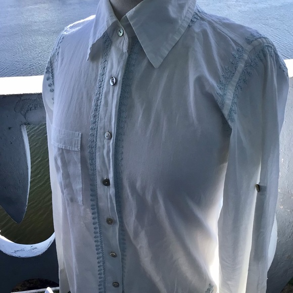 Subtle Luxury Gorgeous Embroidered Cotton Tuxedo Style Long Sleeve Shirt - Picture 5 of 16
